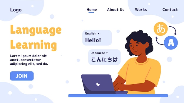 Learning computer language poster Woman with laptop develop software Programmer and IT specialist write code for application Landing page design Cartoon flat vector illustration