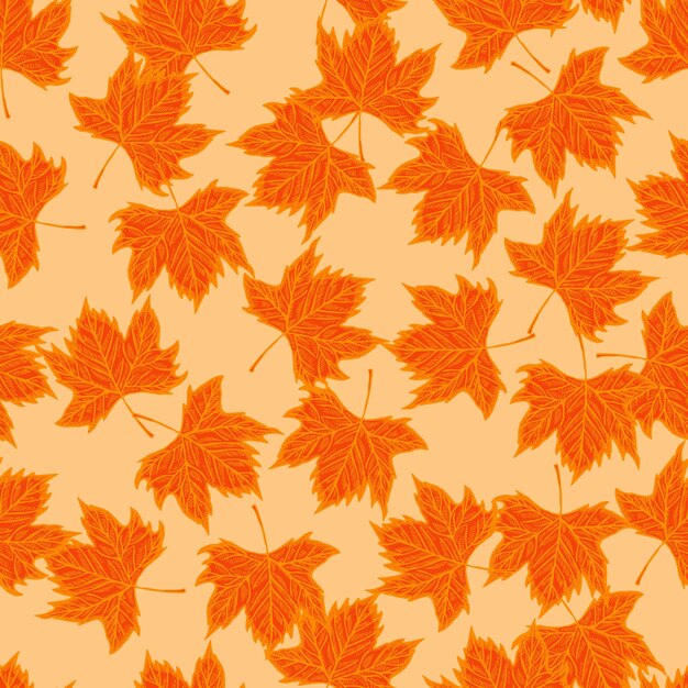 Leaves maple engraved seamless pattern Vintage background botanical with canadian foliage in hand drawn style