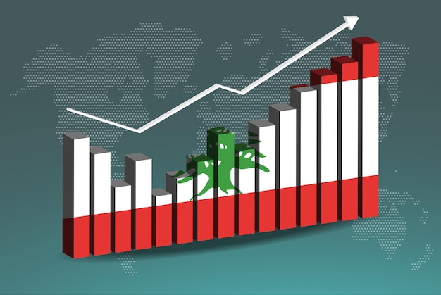 lebanon 3d bar chart graph with ups and downs increasing values upward rising arrow on data