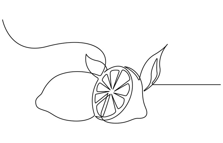 Lemon in one line The concept of healthy eating fruits citrus Minimalistic design