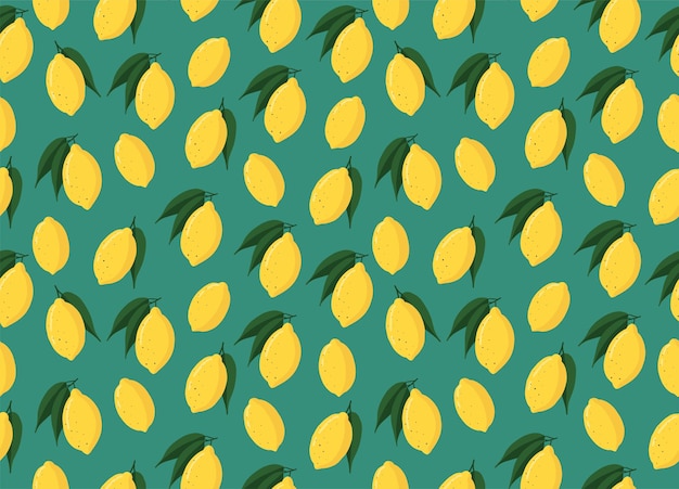 Lemon vector seamless pattern on green background Summer wallpaper