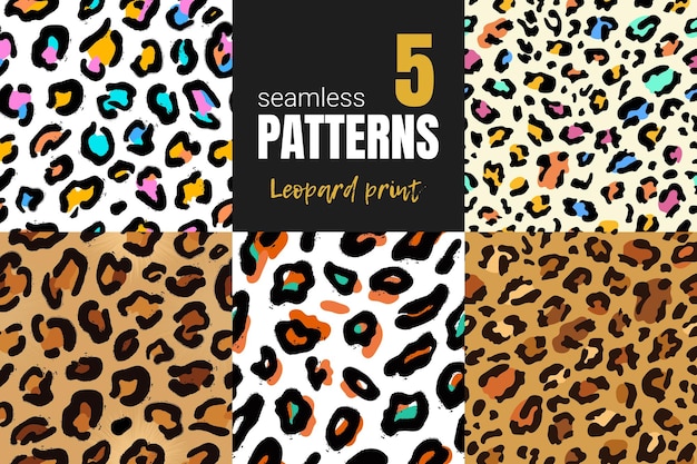Leopard Print Seamless Pattern Set Classic and trendy vibrant colors Collection with 5 Patterns