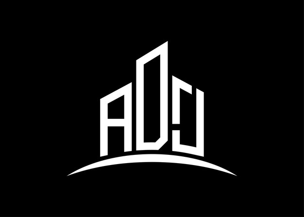 Letter ADJ building vector monogram logo design template Building Shape ADJ logo