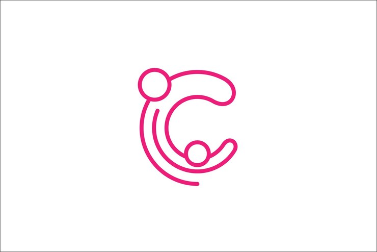 Letter C line art logo vector illustration with mother and son design inside