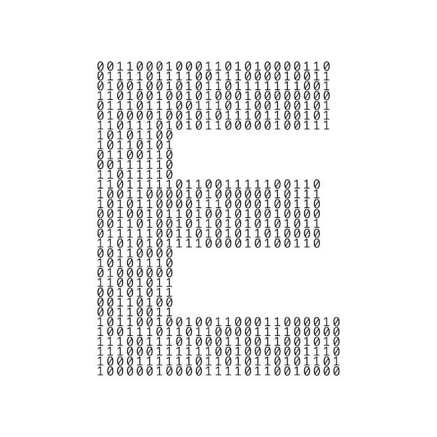 letter e made from binary code digits technology background
