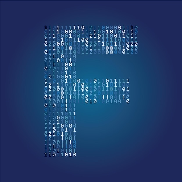 Letter f font made from binary code digits on a dark blue background