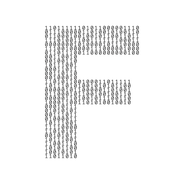 letter f made from binary code digits technology background