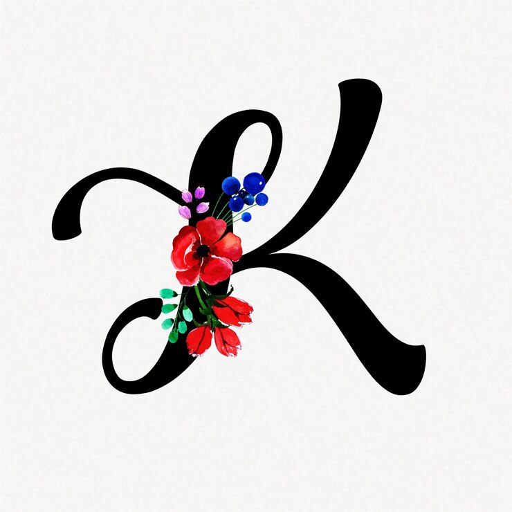 Vektör letter k watercolor floral background