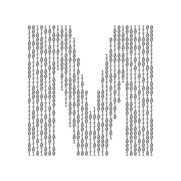 letter m made from binary code digits technology background