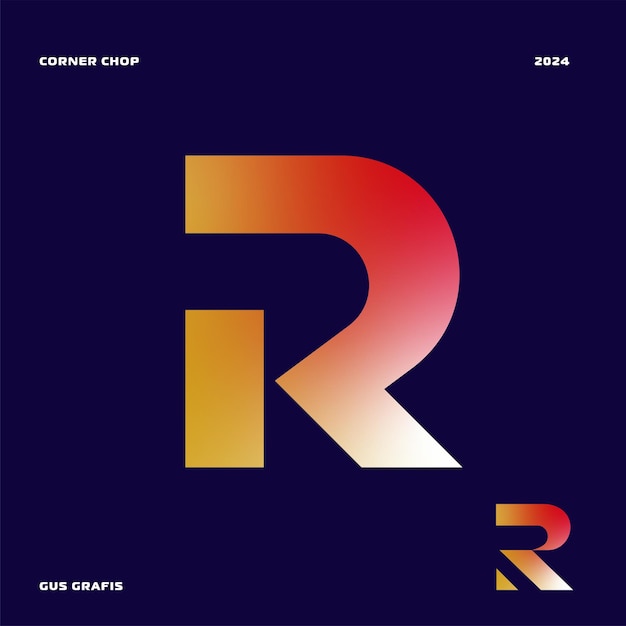 Letter R corner chop font sharp edges bold perfect for logos display design elements etc
