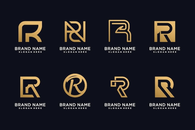 Letter R design element icon vector collection with creative unique concept