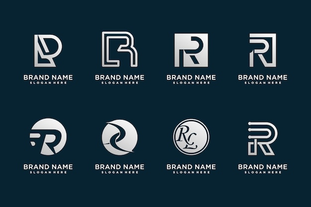 Letter R design element icon vector collection with creative unique concept