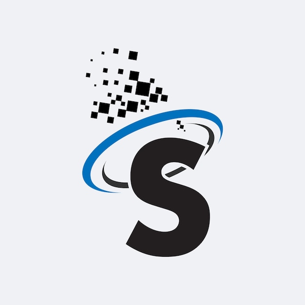 letter S logo symbol in the colorful circle with shattered blocks on white background