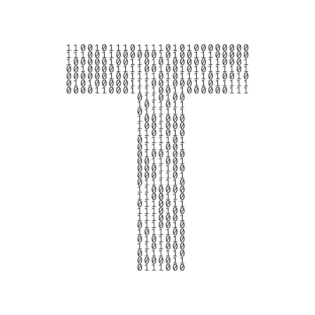 letter t made from binary code digits technology background
