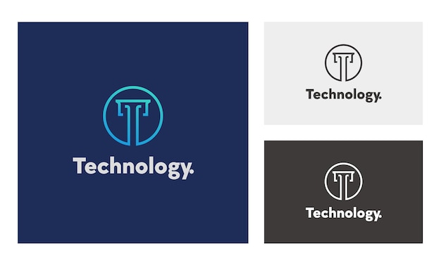 Letter T technology line art circle logo design icon vector