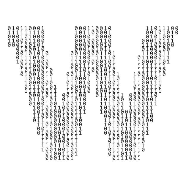 letter w made from binary code digits technology background