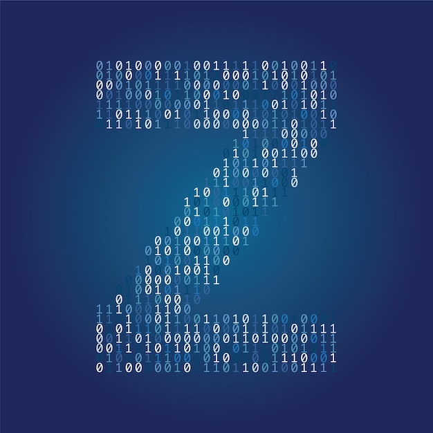 Letter z font made from binary code digits on a dark blue background