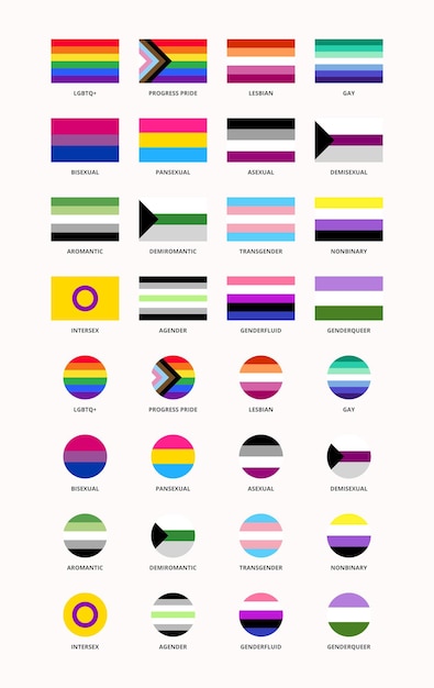 LGBTQ Flags Lesbian Gay Bisexual Trans Queer Pride Vector