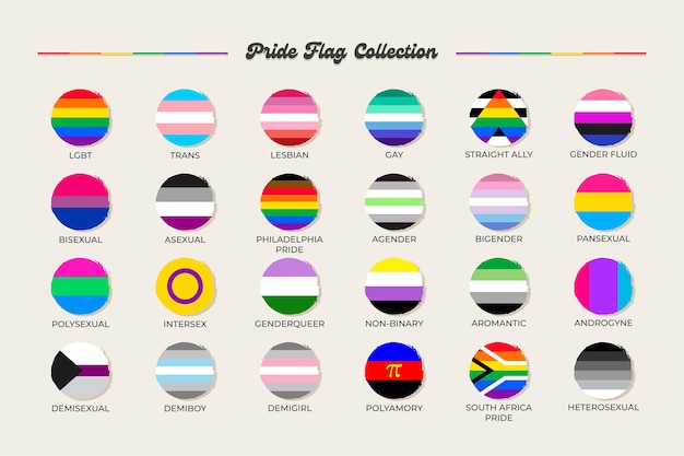 LGBTQ sexual identity pride flags collection Flag of gay transgender bisexual lesbian etc