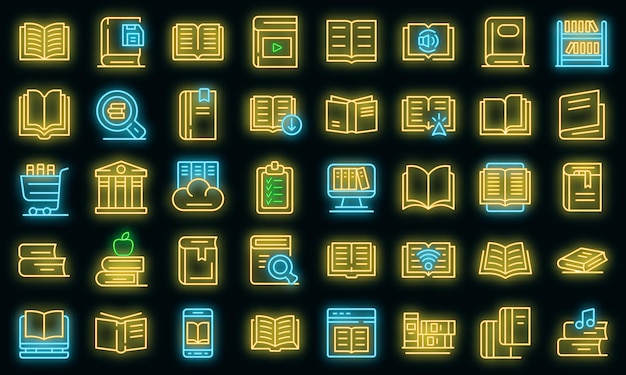 library icons set. outline set of library vector icons neon color on black