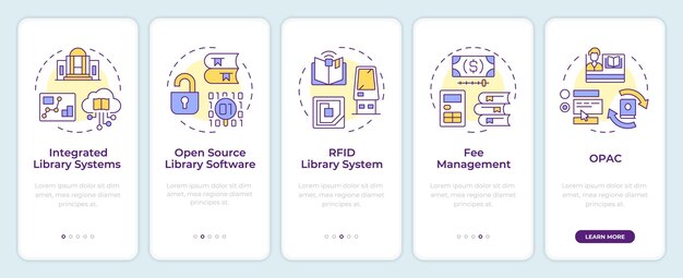 Library software onboarding mobile app screen