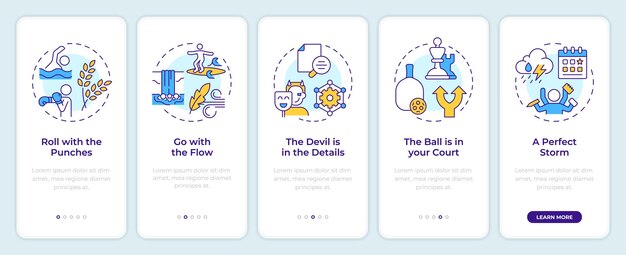 Life challenges idioms onboarding mobile app screen