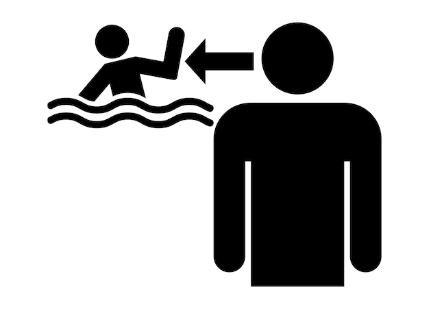 Lifeguard Saving Drowning Swimmer Silhouette Illustration