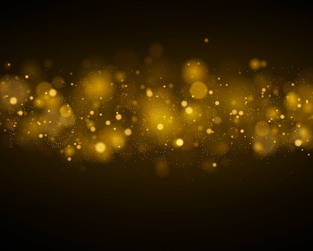 Light abstract glowing bokeh lights. Bokeh lights effect isolated on black transparent background. Festive purple and golden luminous background.