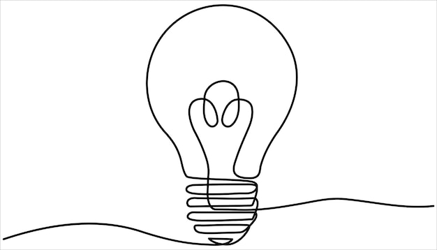 Light bulb continuous one line drawing illustration Concept of idea emergence