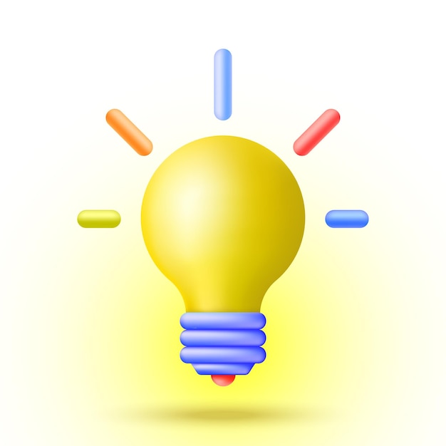 Light bulb icon in 3d minimal cartoon style Idea symbol Vector illustration