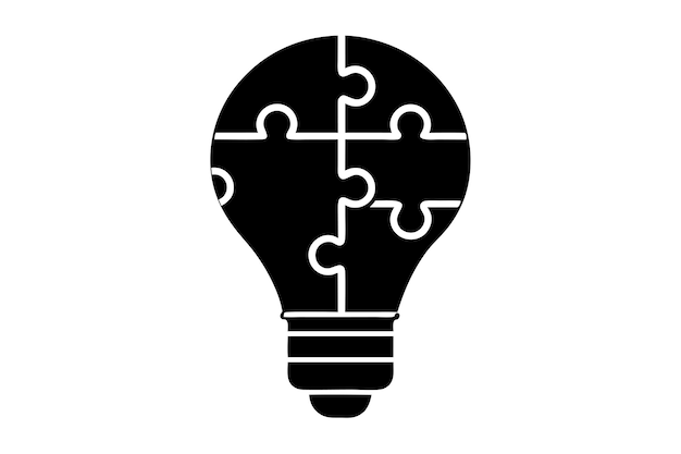 Light bulb with jigsaw illustration in minimal style
