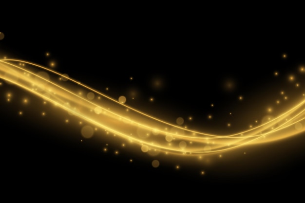 Light effect with glowing gold wavy lines and sparkles isolated on transparent special effec.. Vector illustration