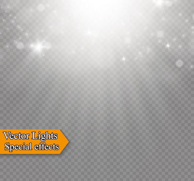 Light flare special effect with rays of light and magic sparkles. Glow transparent  light effect set, explosion, glitter, spark, sun flash, burst.