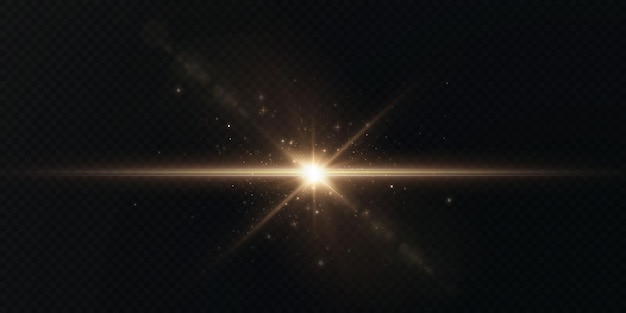 light rays of light horizontal golden color with glare and