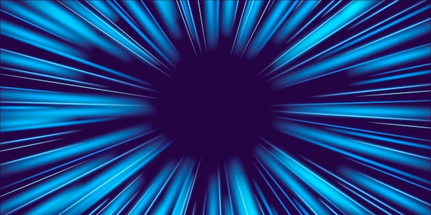 light speed blue rays perspective tunnel with neon radial traces motion effect and abstract bright