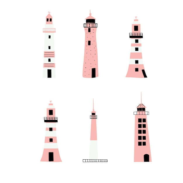 lighthouse coastline architecture building beacon with windows vector illustration