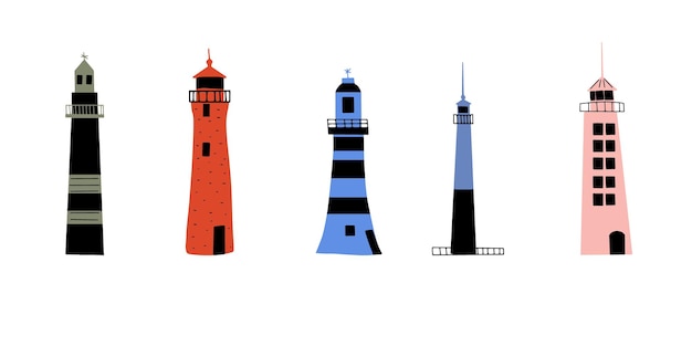 lighthouse coastline architecture building beacons with window vector illustration