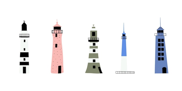 lighthouse coastline architecture building beacons with window vector illustration