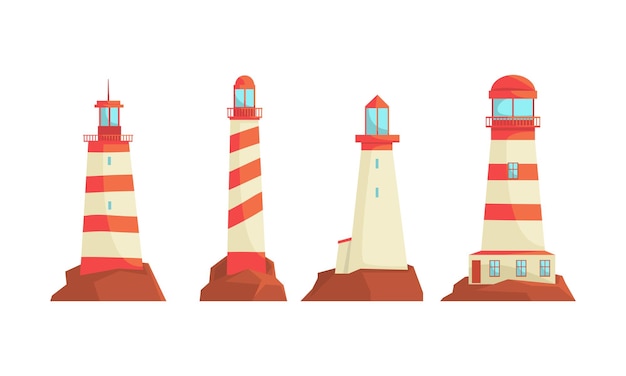 lighthouse structures vector set nautical navigation system concept
