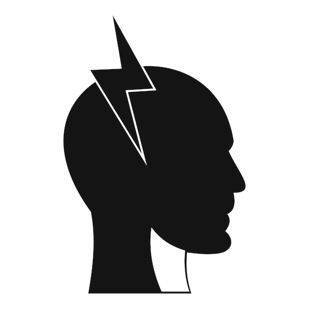 Lightning bolt inside head icon Simple illustration of lightning bolt inside head vector icon for web