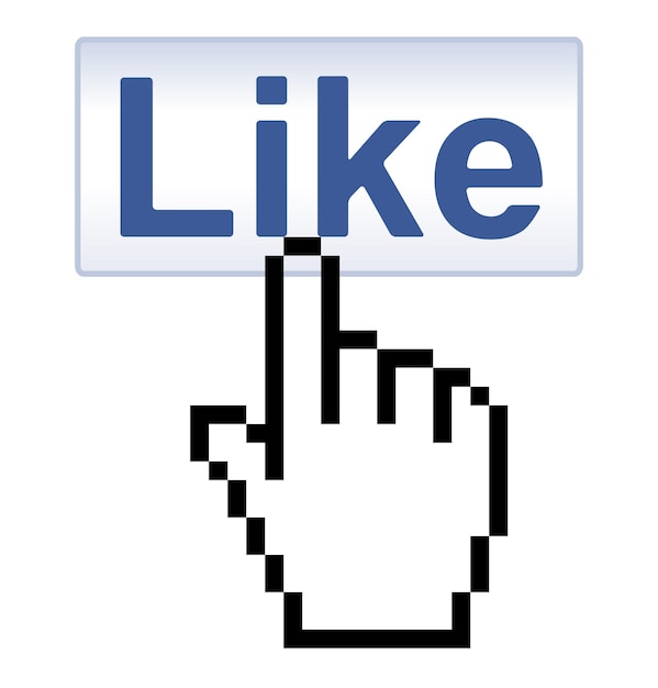 like button and pixelated hand cursor vector