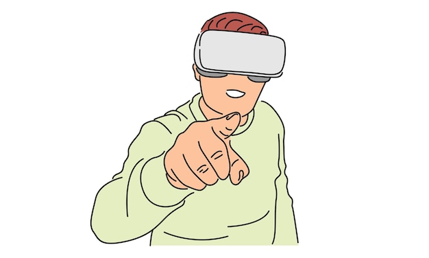 line art color of man in glasses virtual reality device