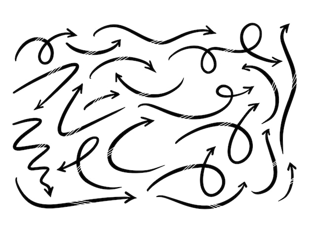 Line art Hand drawn doodle style vector arrow pointer collection