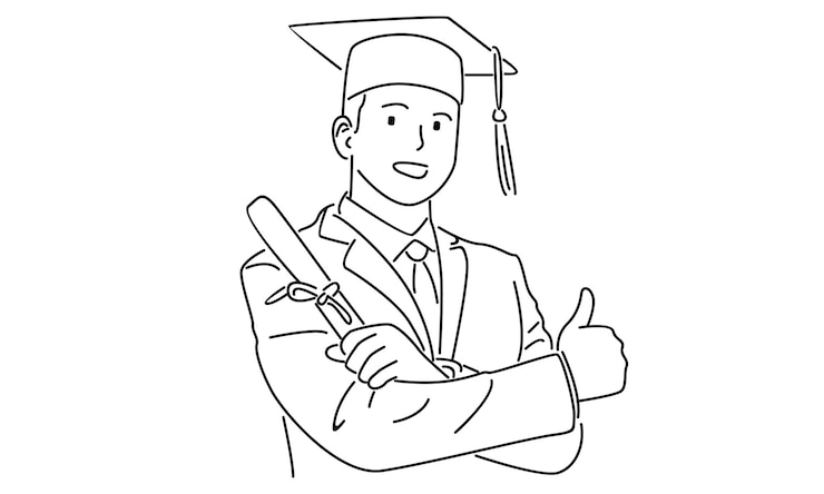 Vektör line art of man happy graduate with diploma vector illustration