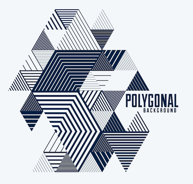 Line design 3D cubes and triangles abstract background, polygonal low poly isometric retro style template. Stripy graphic element isolated. Template for poster or banner, cover or ad.