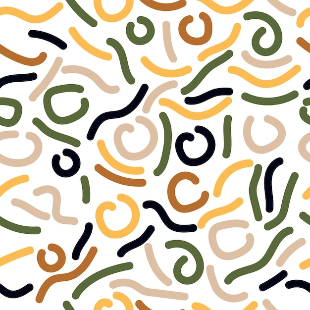 Line doodle seamless pattern design with basic shapes