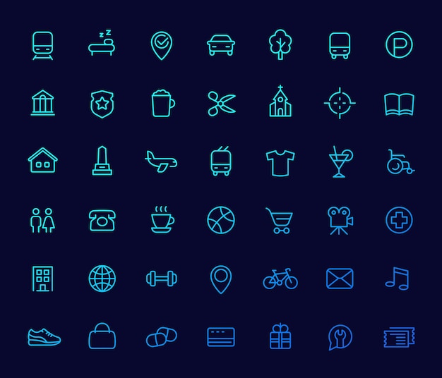 line icons set for maps navigation apps vector