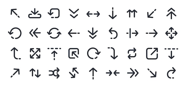 Linear arrow Line minimalist arrows Outline elements for UX UI interface infographics Arrow icon direction symbols Right left up down circular rotation arrows Vector set