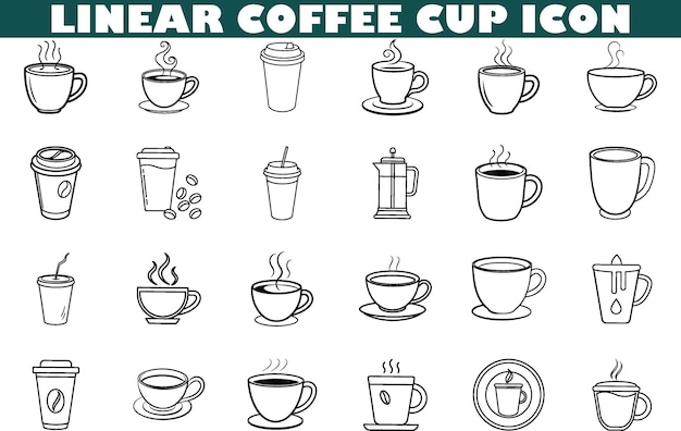 linear coffee cup icons diverse beverage styles and containers