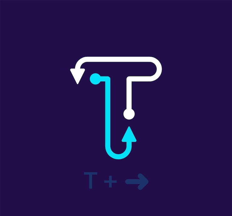 Vektör linear letter t logo. unique logo. abstract letter simple rotating arrow target icon. corporate iden